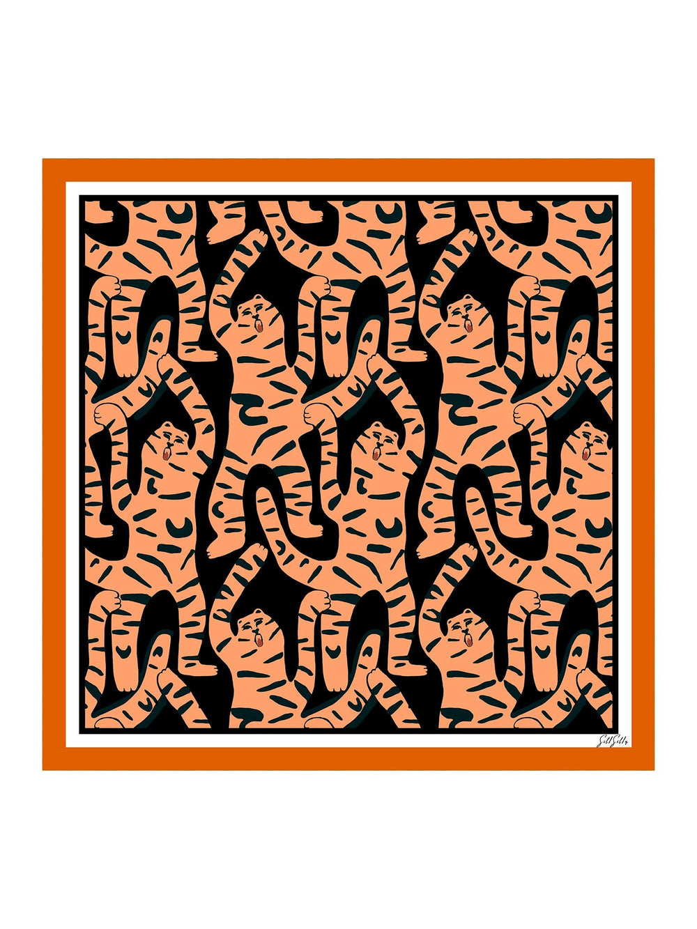 100% Mulberry Silk Tiger Pattern Scarf - Size 90x90cm
