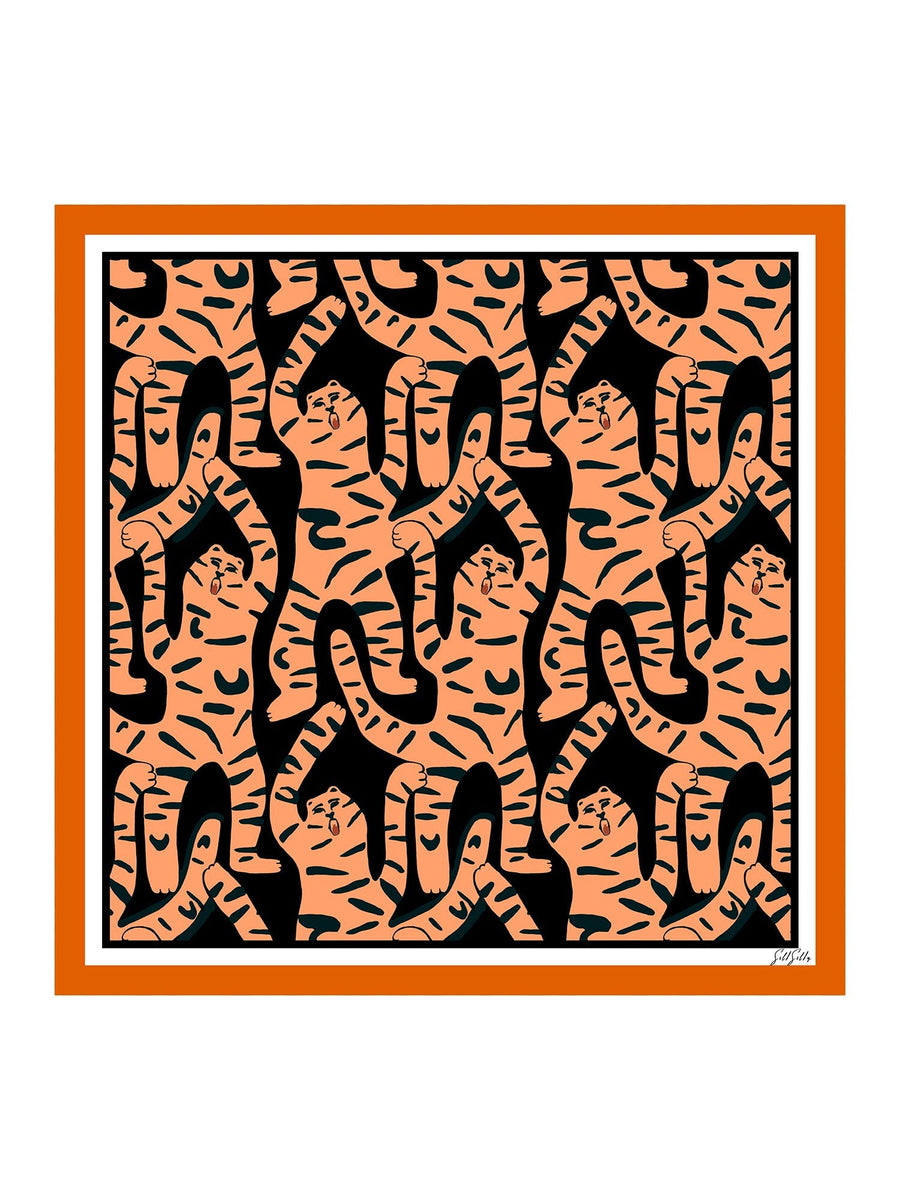 100% Mulberry Silk Tiger Pattern Scarf - Size 90x90cm