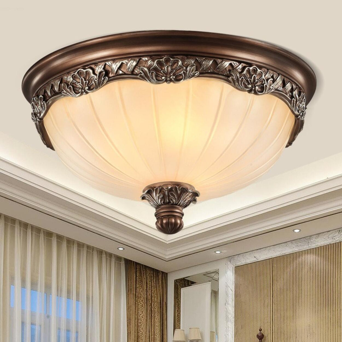 Bedroom Brown Vaulted Dome Flush Mount Ceiling Fixture