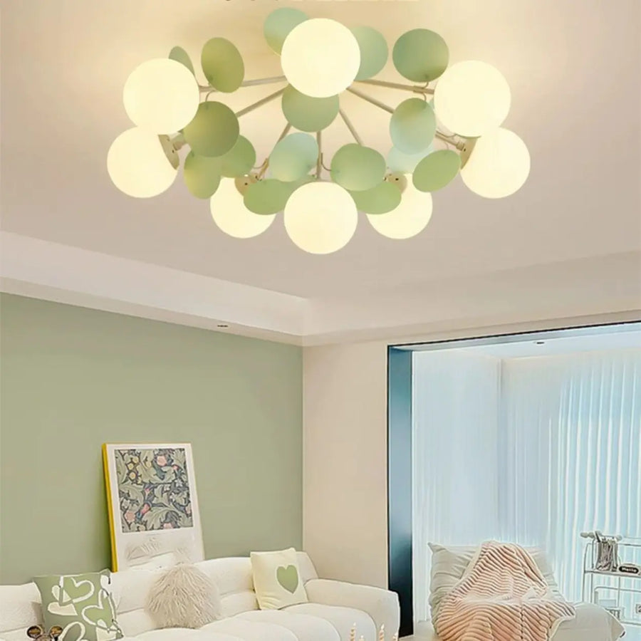 Bedroom Green Multi-Globe Glass Semi-Flush Mount Light