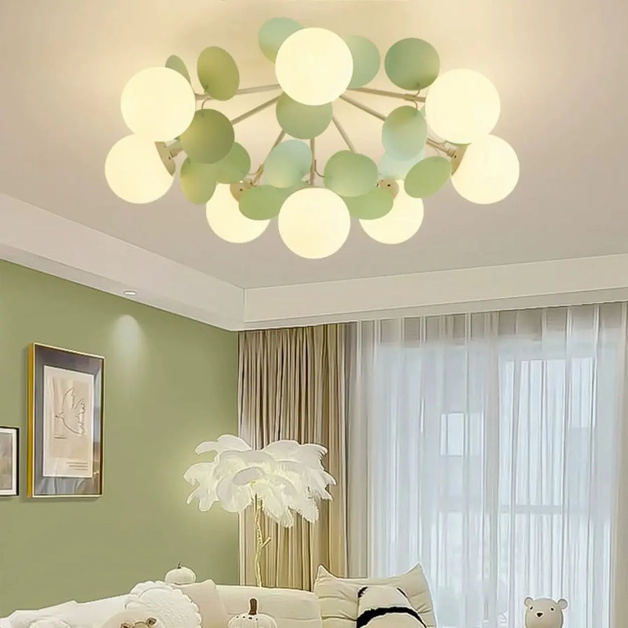 Bedroom Green Multi-Globe Glass Semi-Flush Mount Light