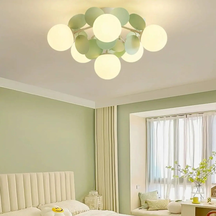 Bedroom Green Multi-Globe Glass Semi-Flush Mount Light