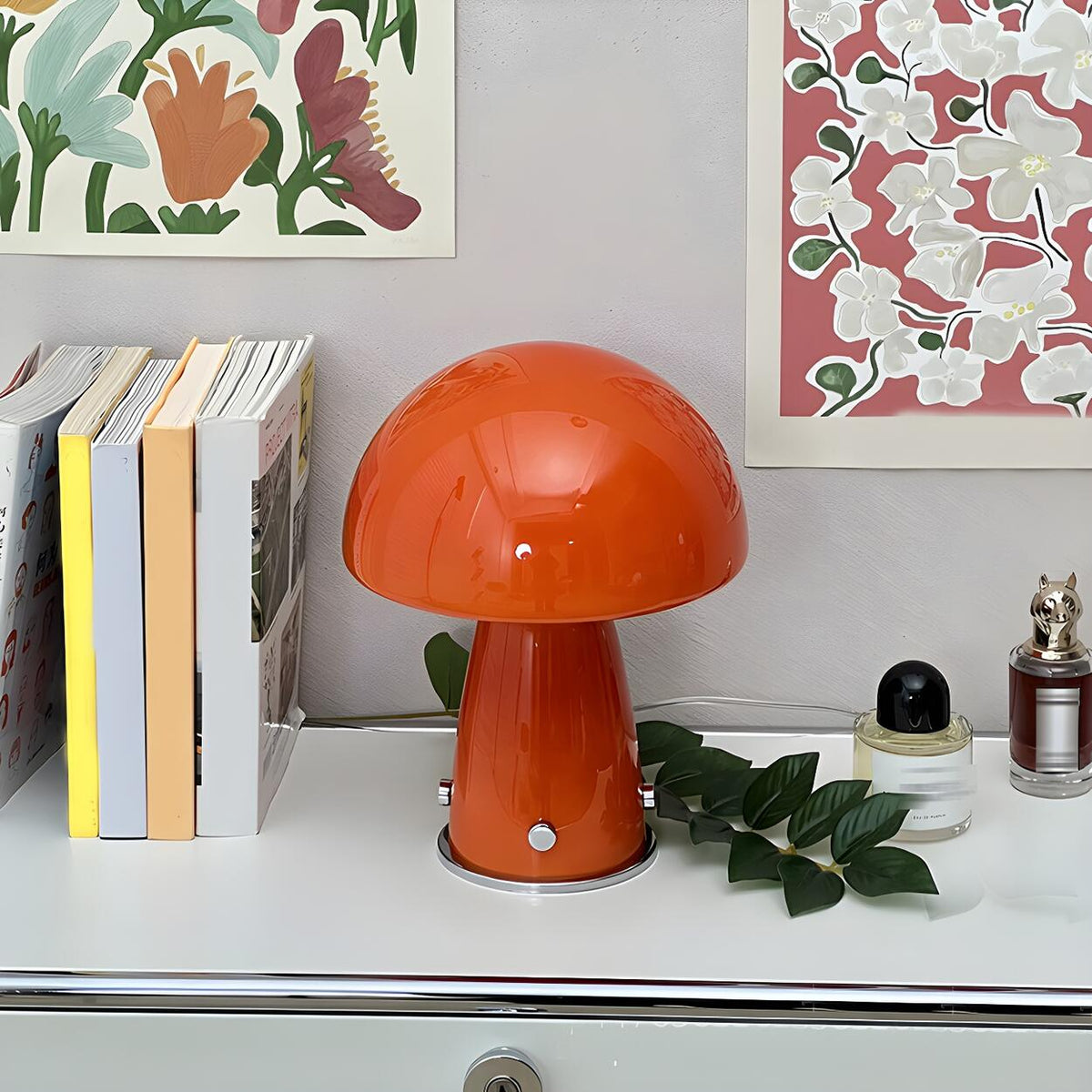 Bedroom Modern Orange Mushroom Shape Glass Table Lamp