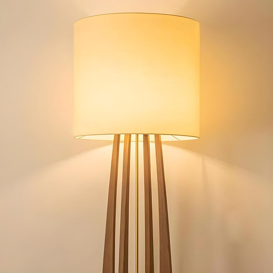 Bedside Cylindrical Fabric Shade Wooden Floor Lamp