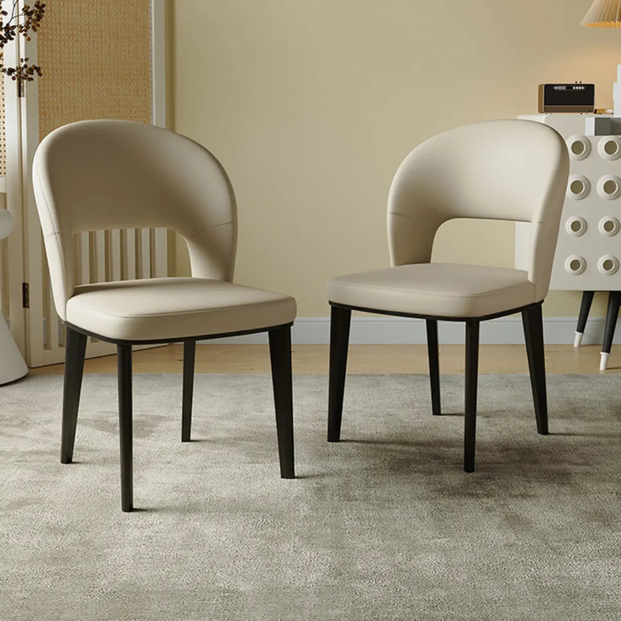 Beige Curved Open Low Back Faux Leather Dining Chair