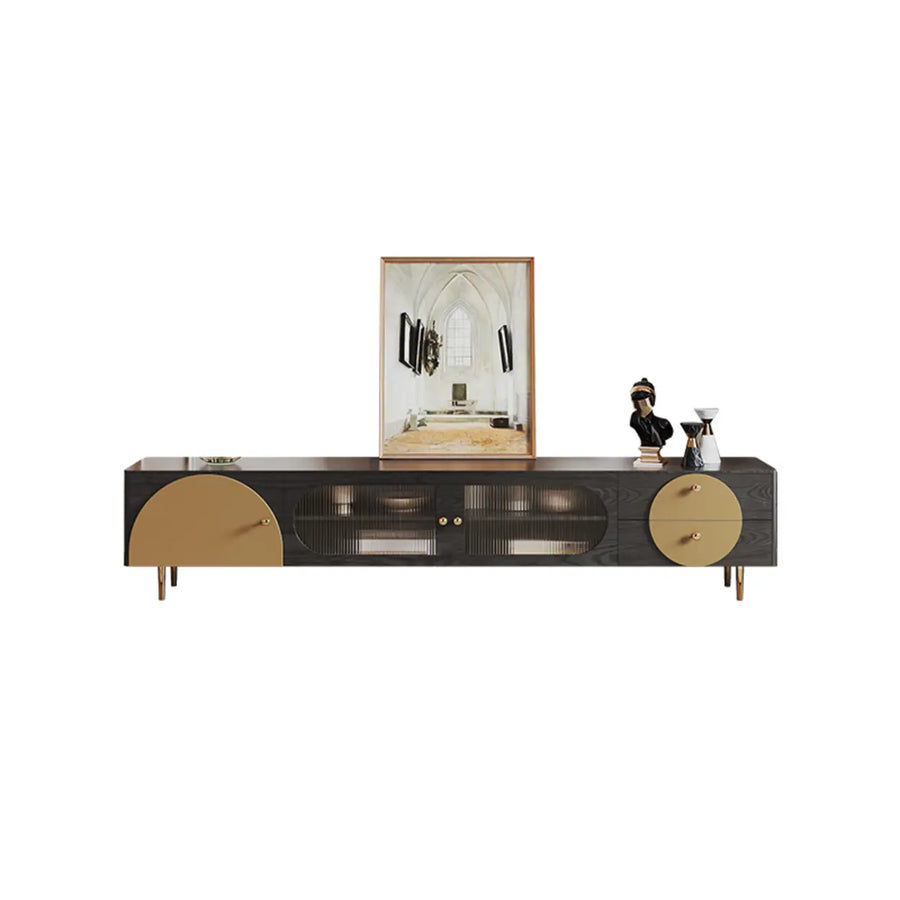 Black Ash Wood Cabinet Drawers Rectangle TV Stand