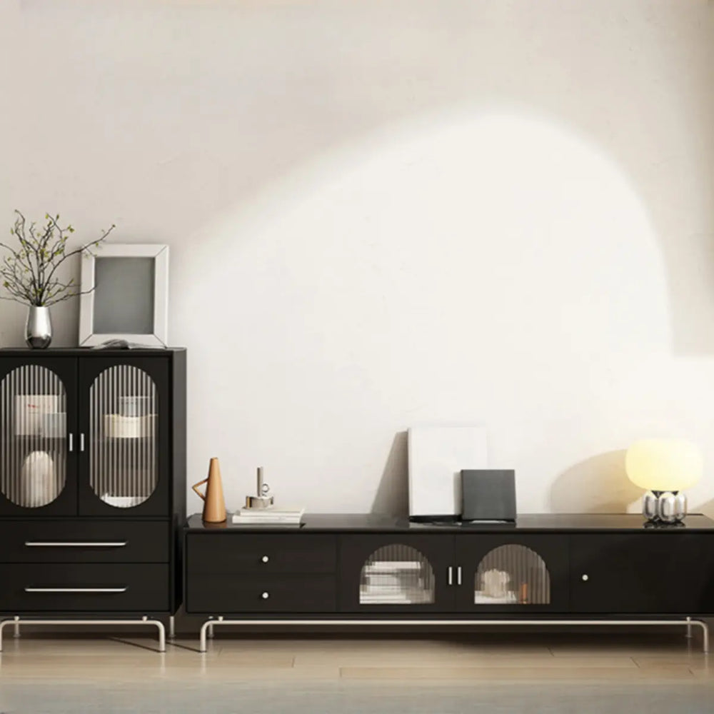Black Glass Cabinet Drawers Rectangular TV Stand