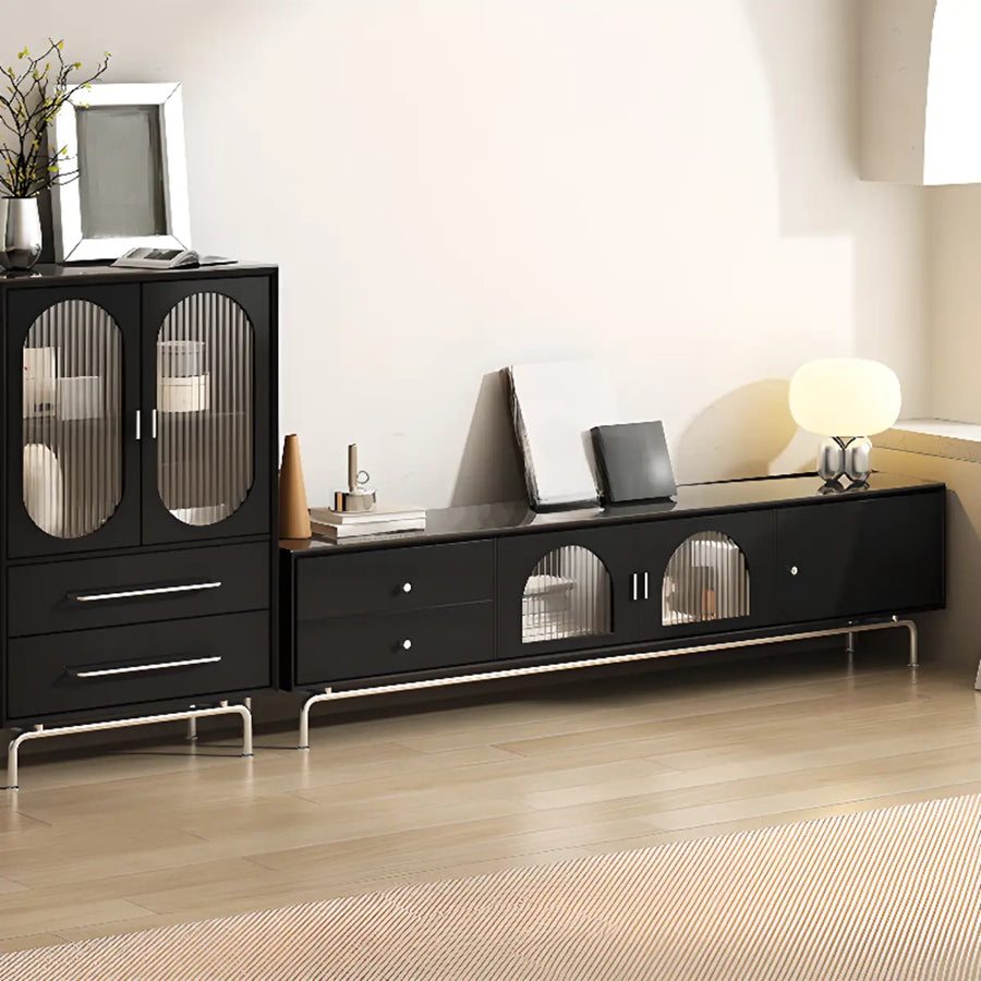 Black Glass Cabinet Drawers Rectangular TV Stand