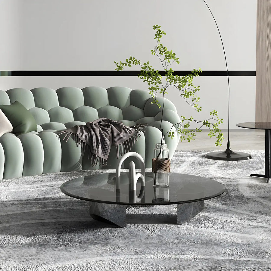 Black Glass Round Silver Steel Three Leg Coffee Table