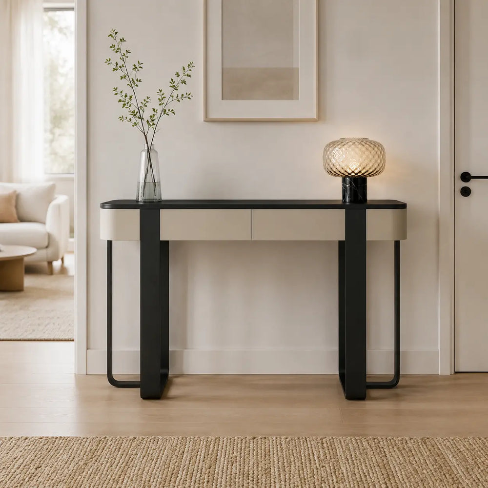 Black Metal Rectangular Console Table with Drawers