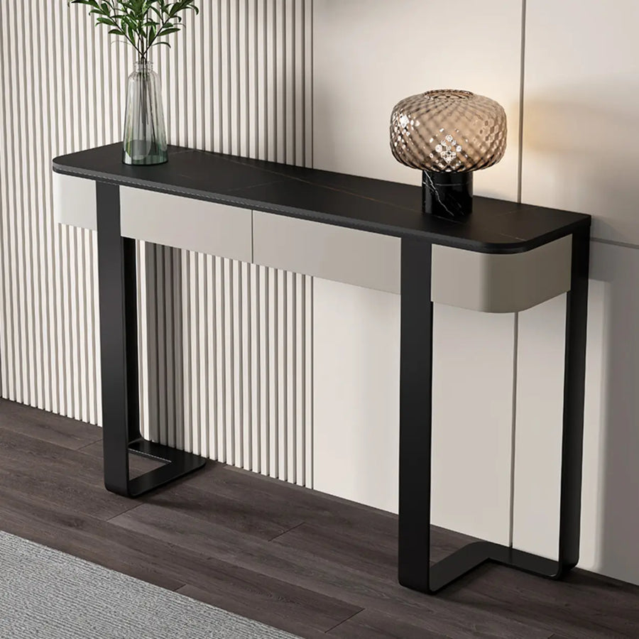 Black Metal Rectangular Console Table with Drawers