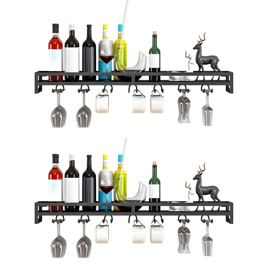 Black Minimalist Iron Floating Wall Mount Holder Wine Rack