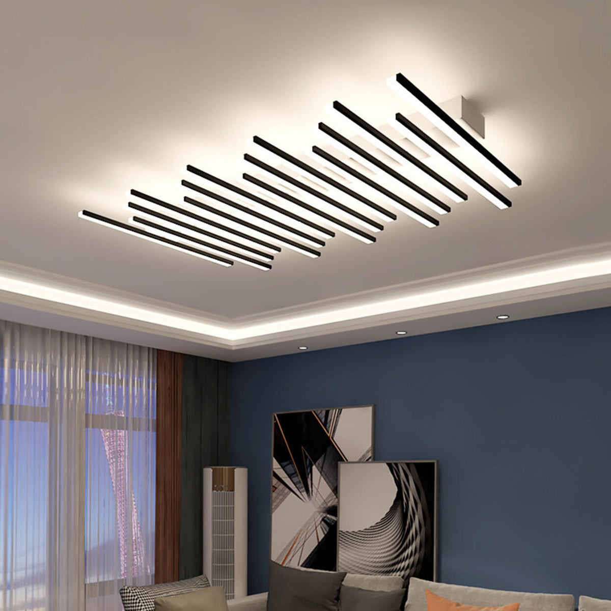 Black Parallel LED Semi-Flush Mount Light 15-Light