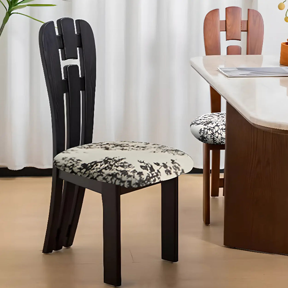 Black Slat Back Upholstered Rubberwood Dining Chair