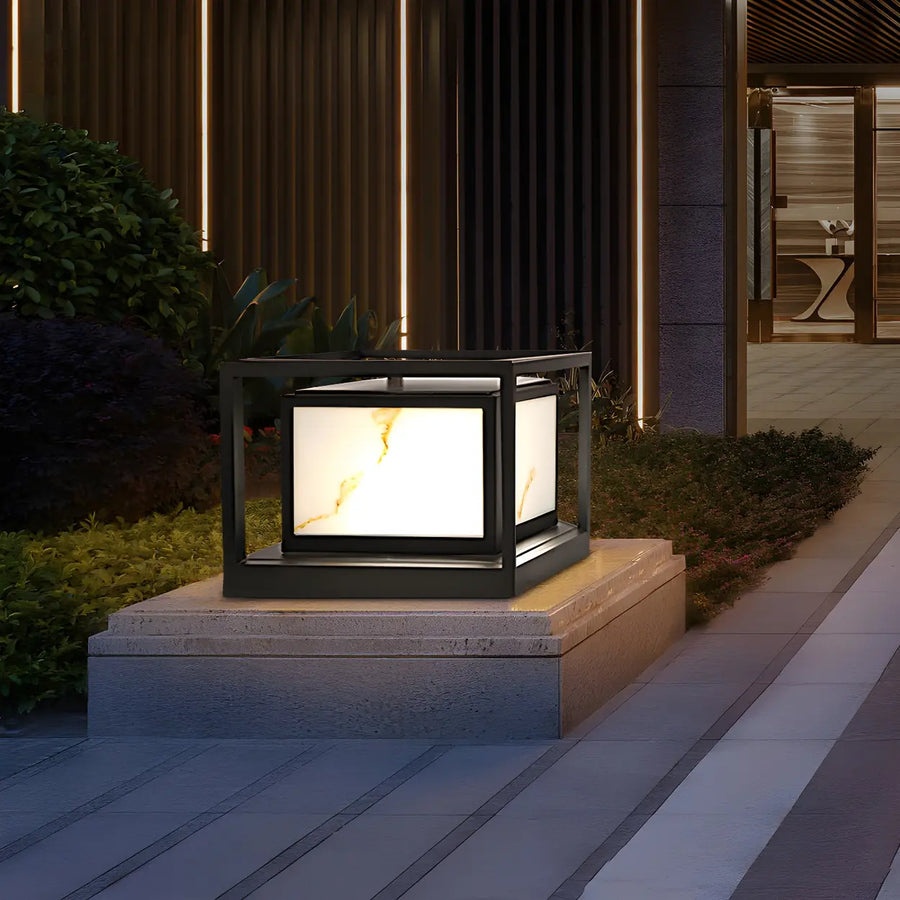 Black Square Metal Frame Outdoor Garden Solar Pillar Light