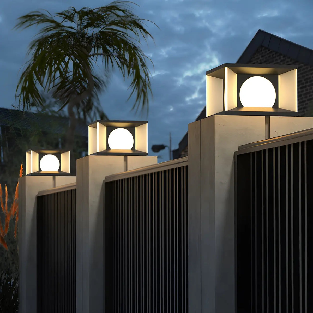 Black Unique Cubic Metal Outdoor Solar Table Pillar Light