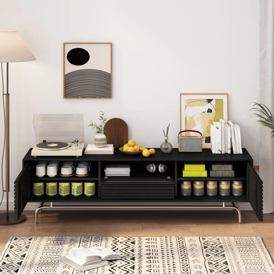 Black Wood Cabinet TV Stand with Stainless Steel Leg