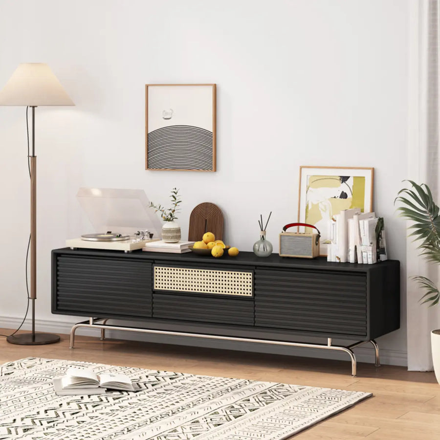 Black Wood Cabinet TV Stand with Stainless Steel Leg