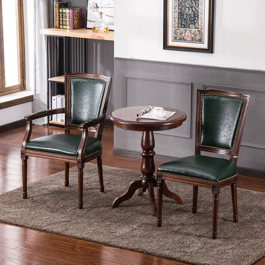 Blackish Green Nailhead Leather Arm Chair Dining Chair