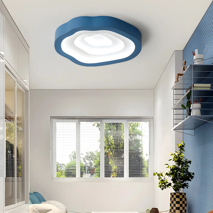 Blue Annual Rings Drum LED Flush Mount Ceiling Light