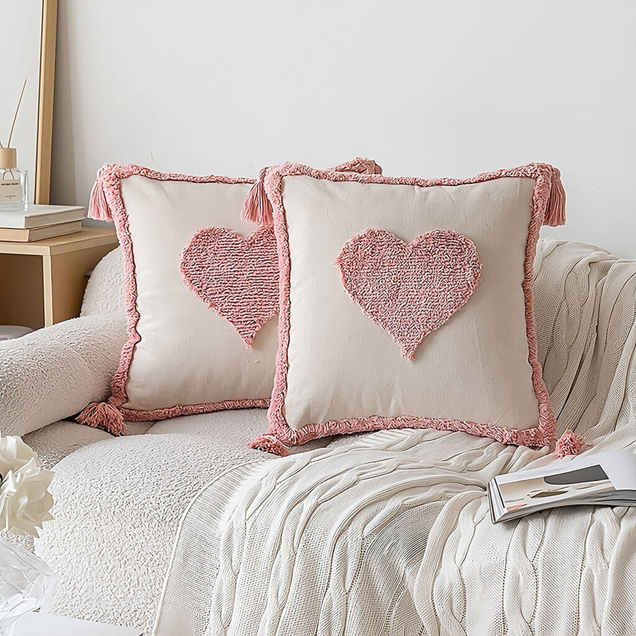 Blush Heart Tufted Throw Pillow Cover