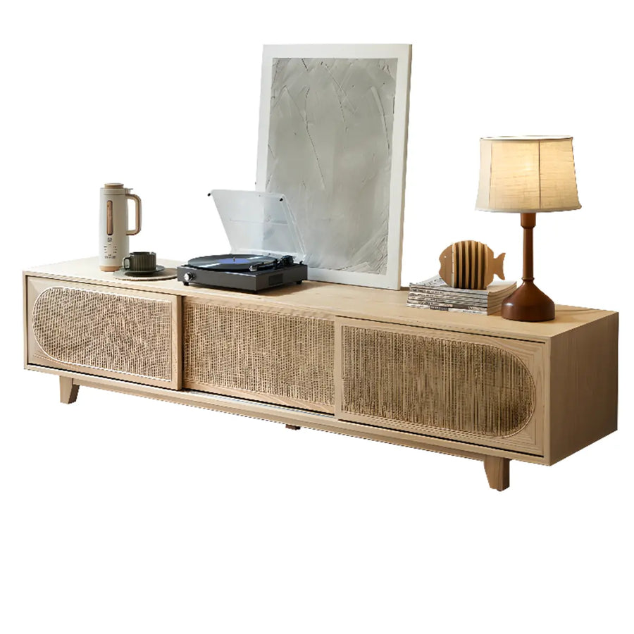 Bohemian Natural Finish Wood TV Stand with Cabinet