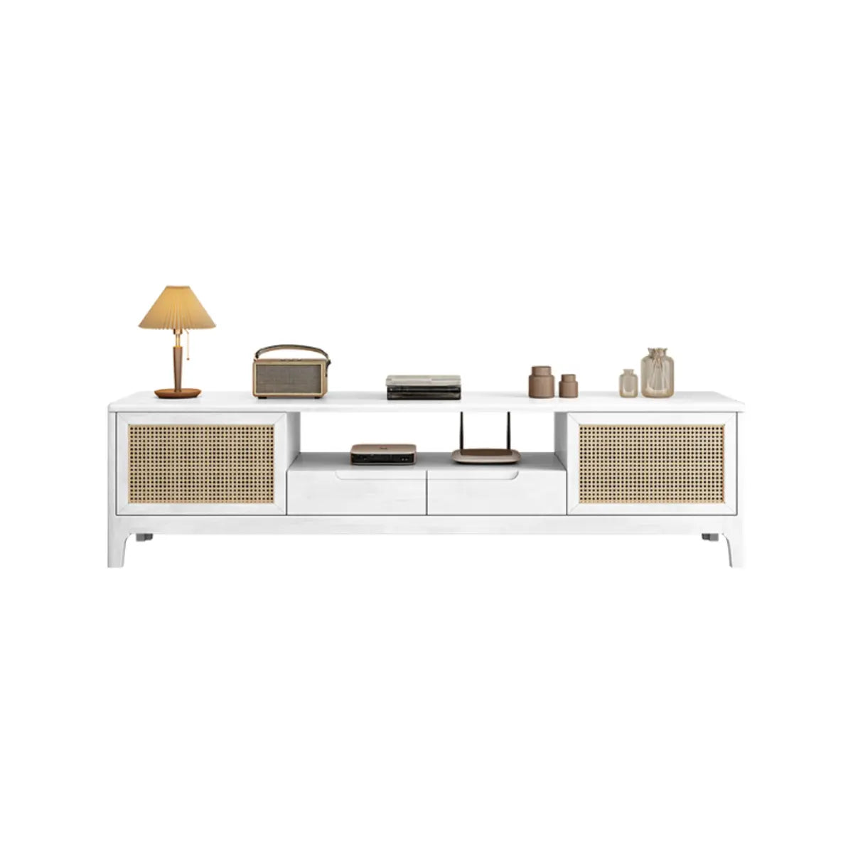 Bohemian Wood Rectangle Open Storage Cabinet TV Stand