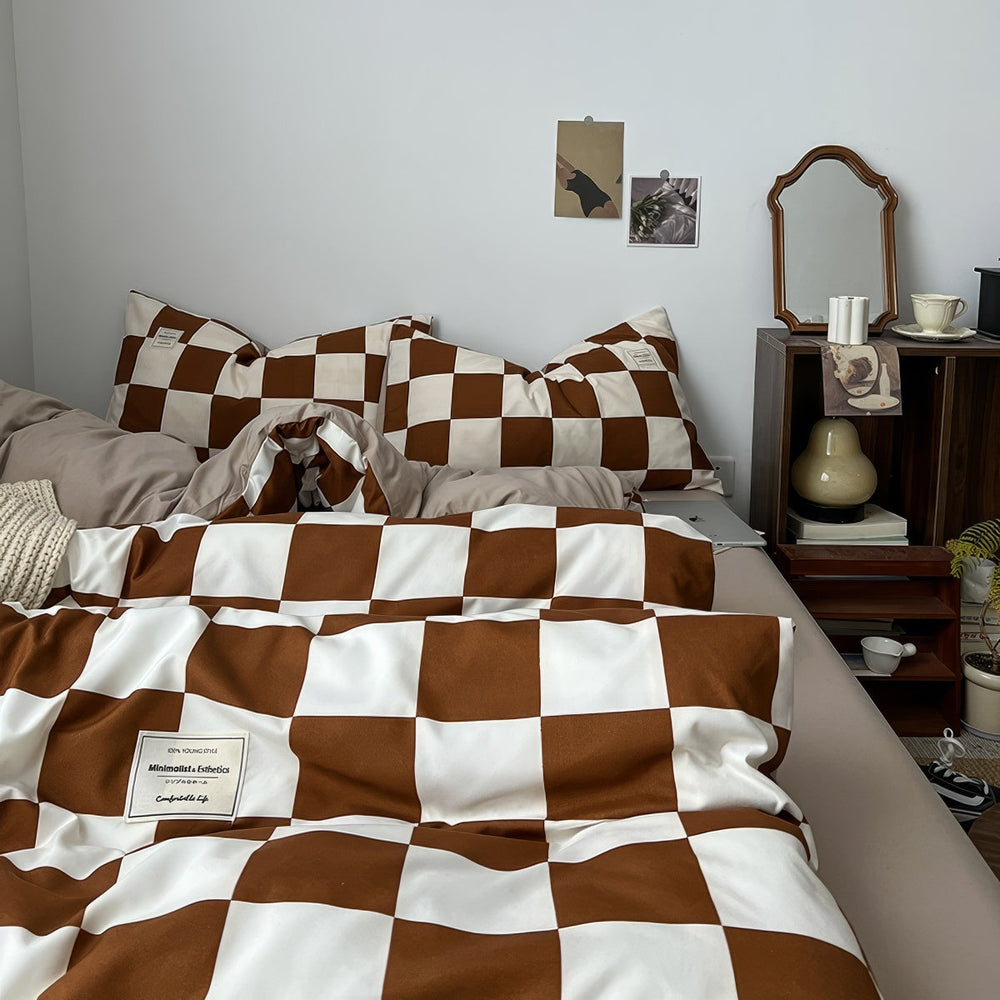 Brown Checkered Bedding Set