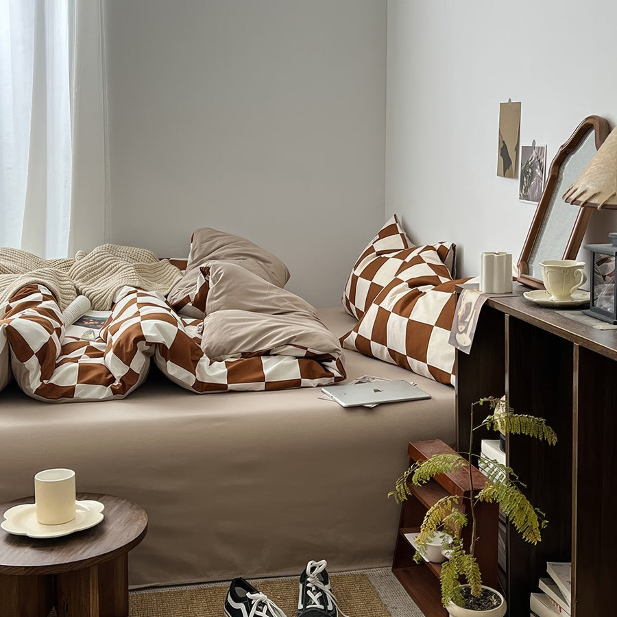 Brown Checkered Bedding Set
