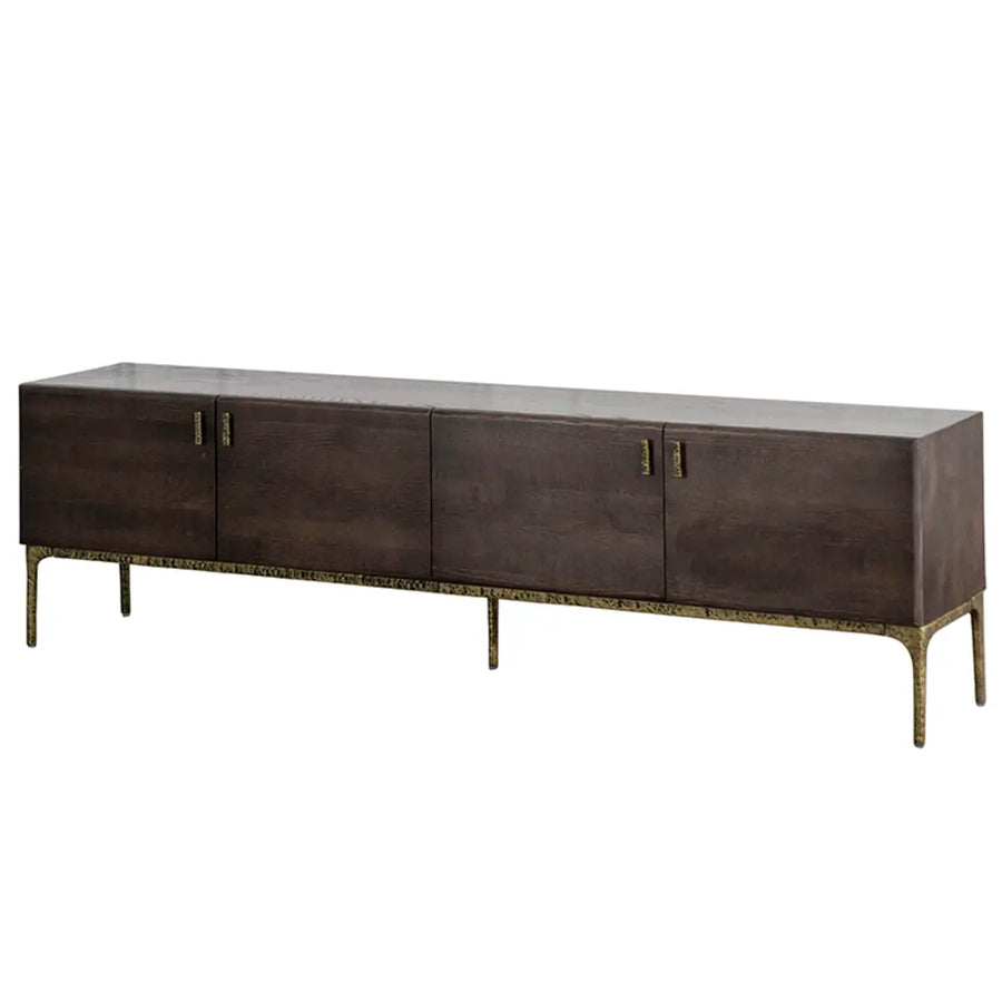 Brown Long Espresso Wood Tone Oak Cabinet TV Stand