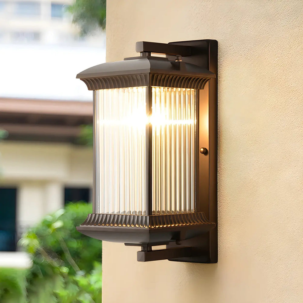Brown Modern Box Glass Exterior LED Wall Sconces