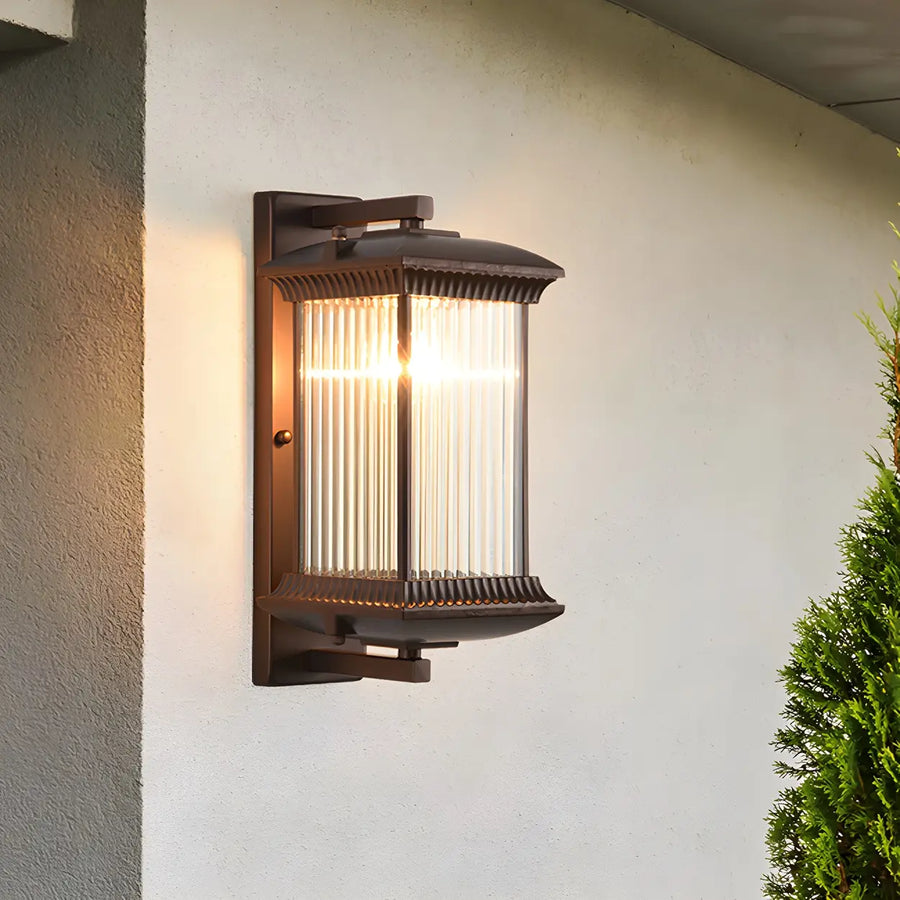 Brown Modern Box Glass Exterior LED Wall Sconces