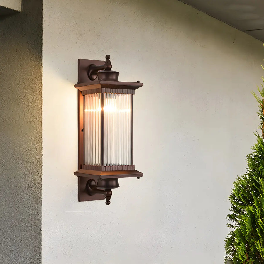 Brown Modern Box Glass Exterior LED Wall Sconces