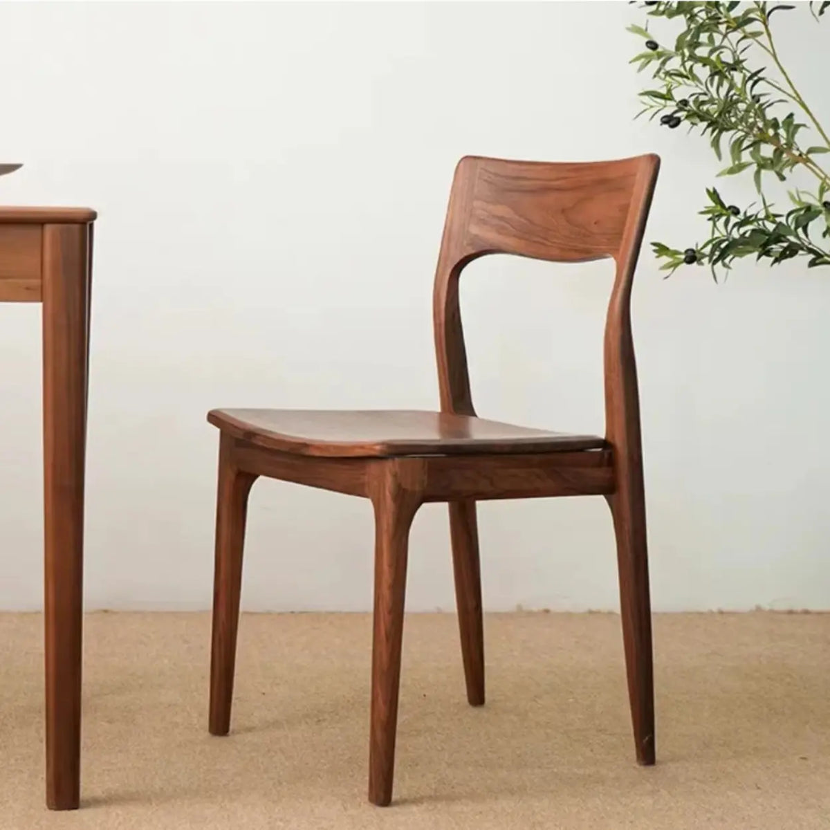 Brown Open Back Walnut Finish Armless Wood Dining Chair