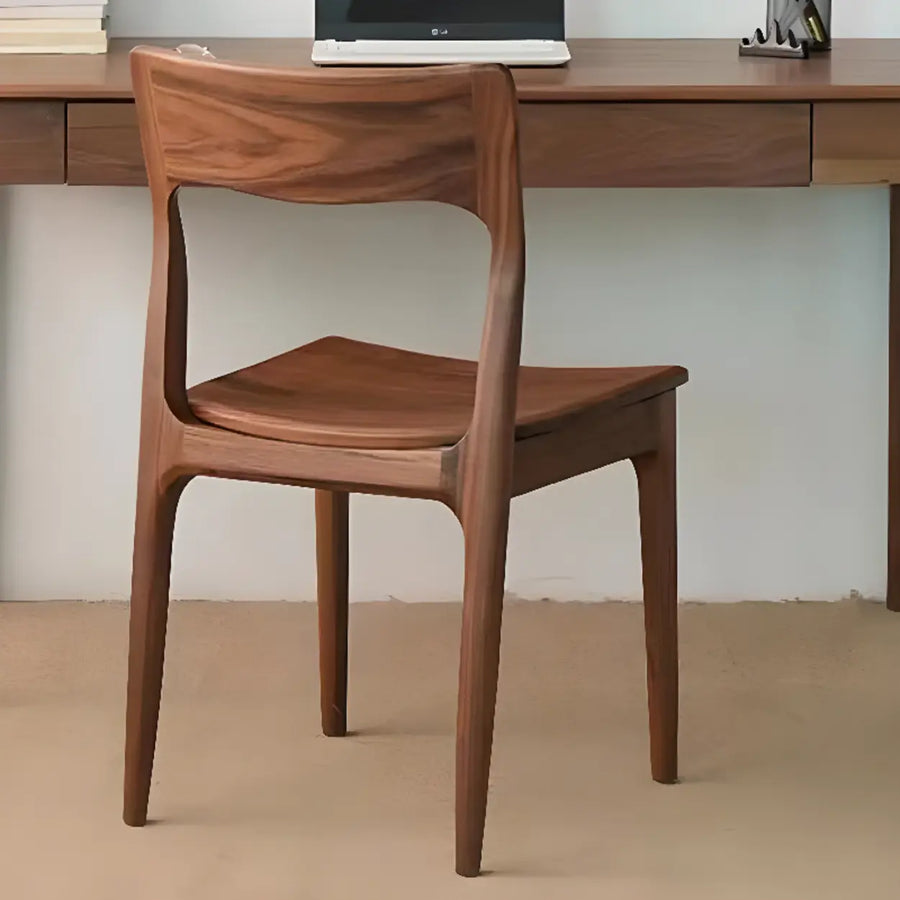 Brown Open Back Walnut Finish Armless Wood Dining Chair