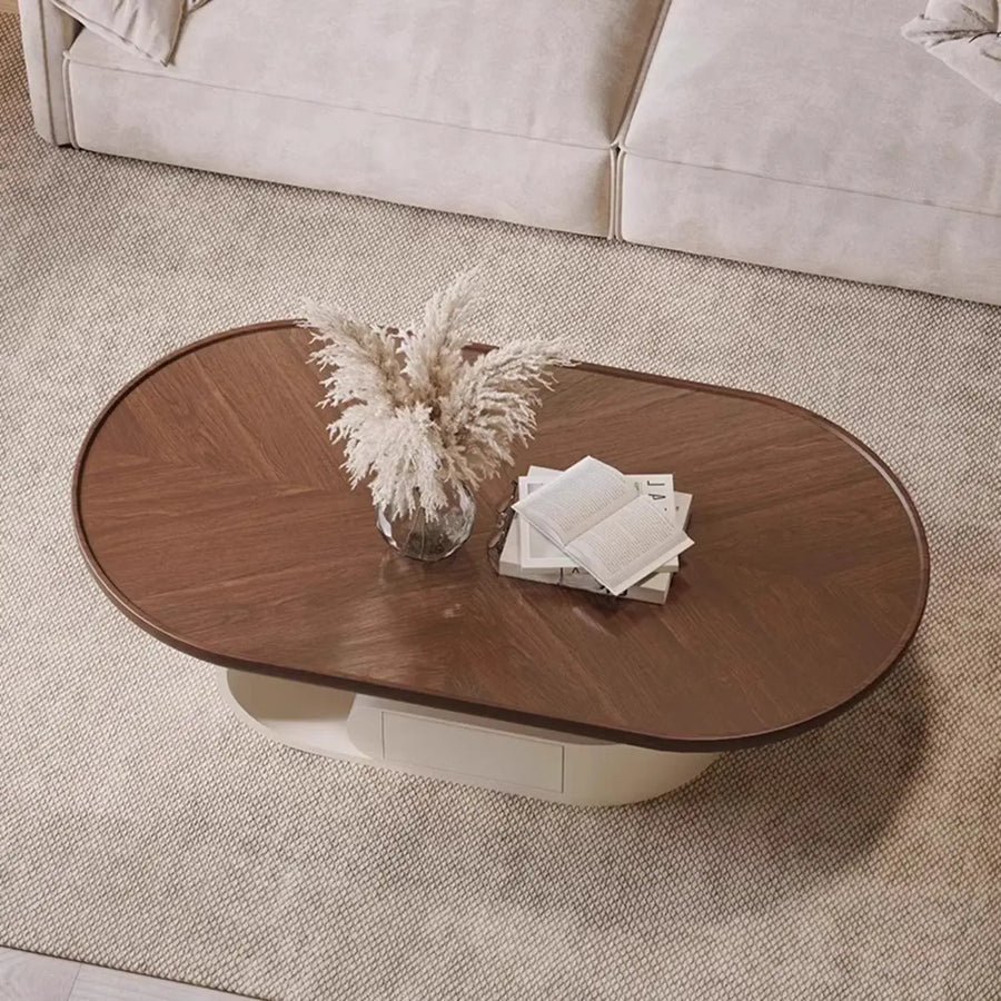 Brown Oval Wood Tray Top Abstract Base Coffee Table