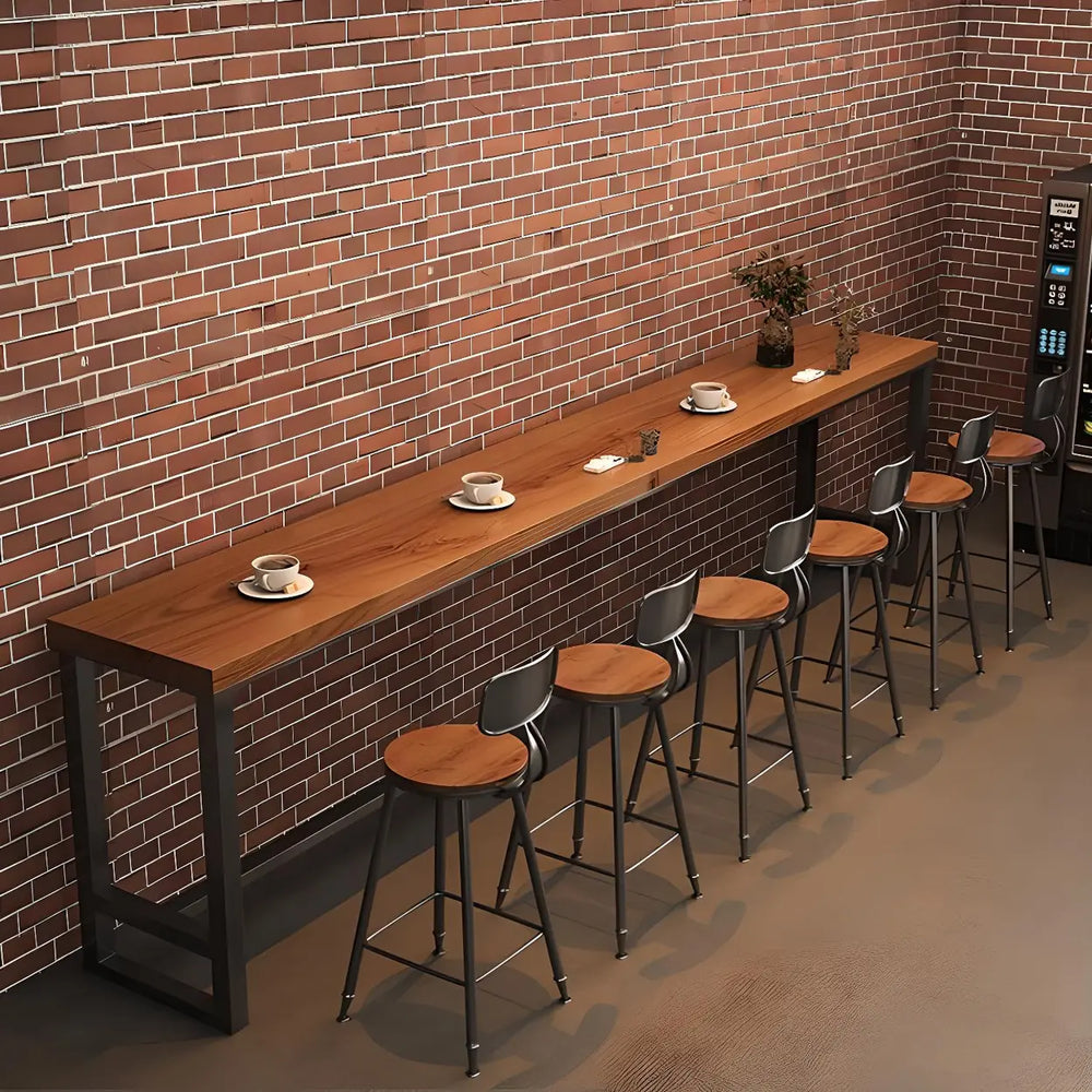 Brown Rectangle Wood Bar Table with Footrest
