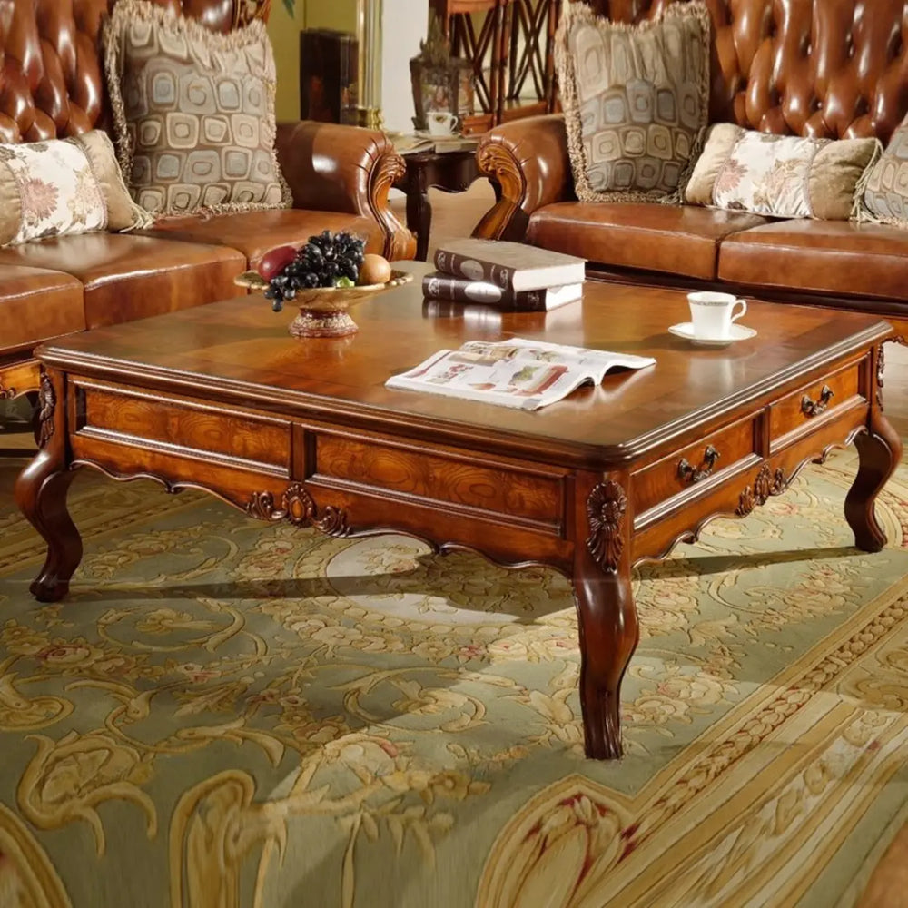 Brown Square Distressed Wood Coffee Table with Storage