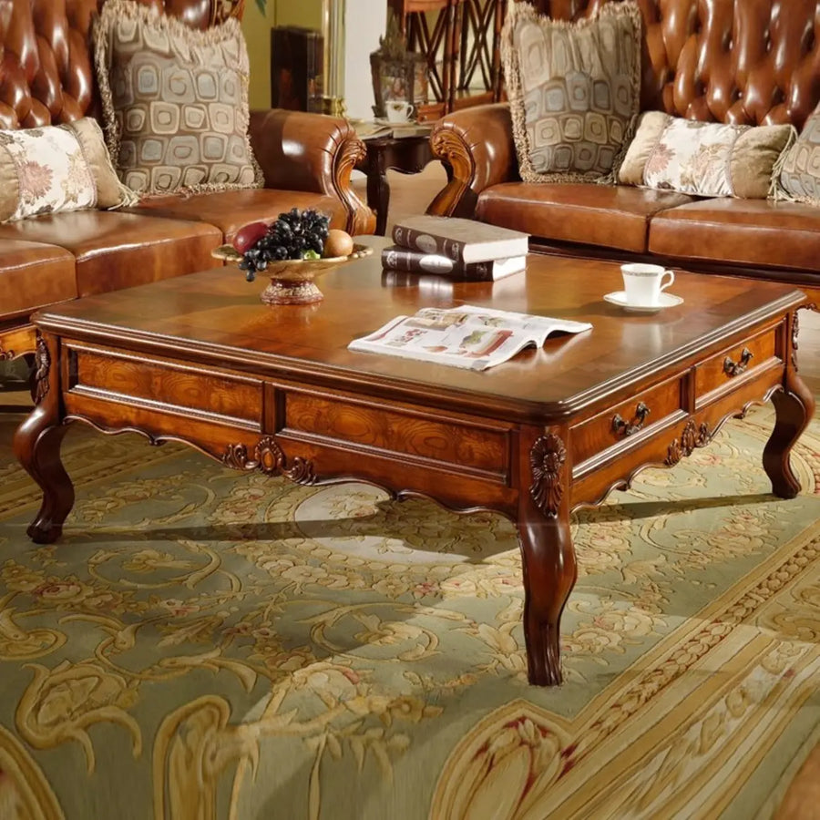 Brown Square Distressed Wood Coffee Table with Storage