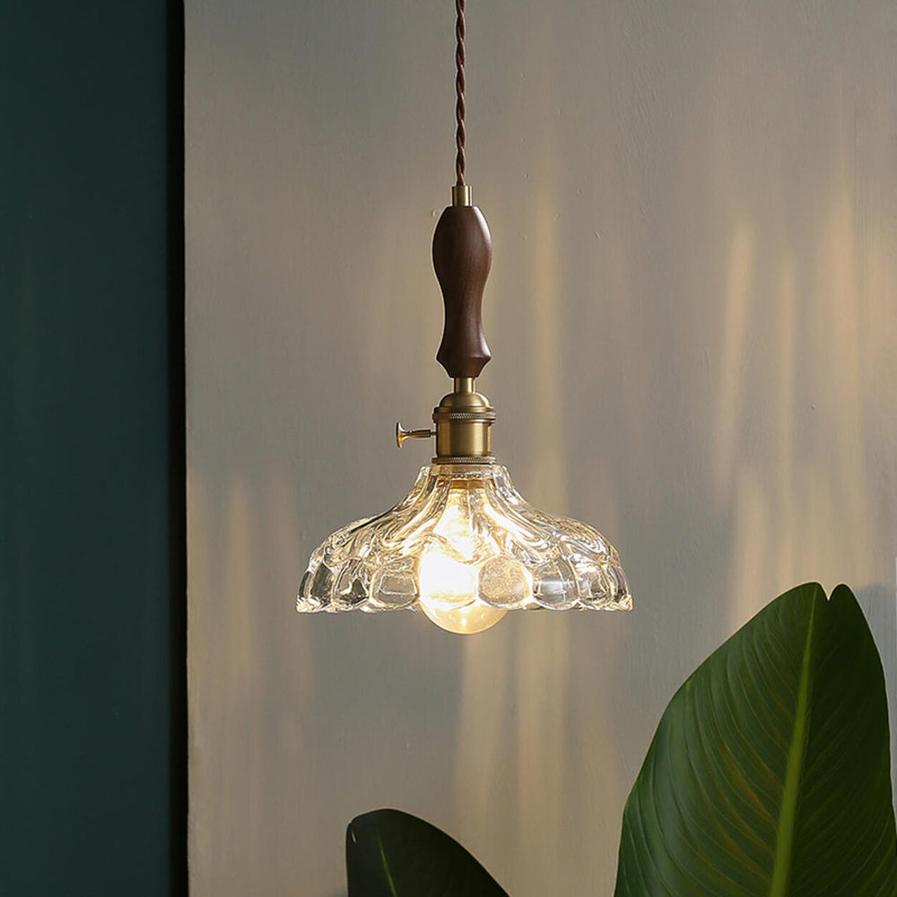 Brown Vintage Brass and Glass Petal Pendant Light