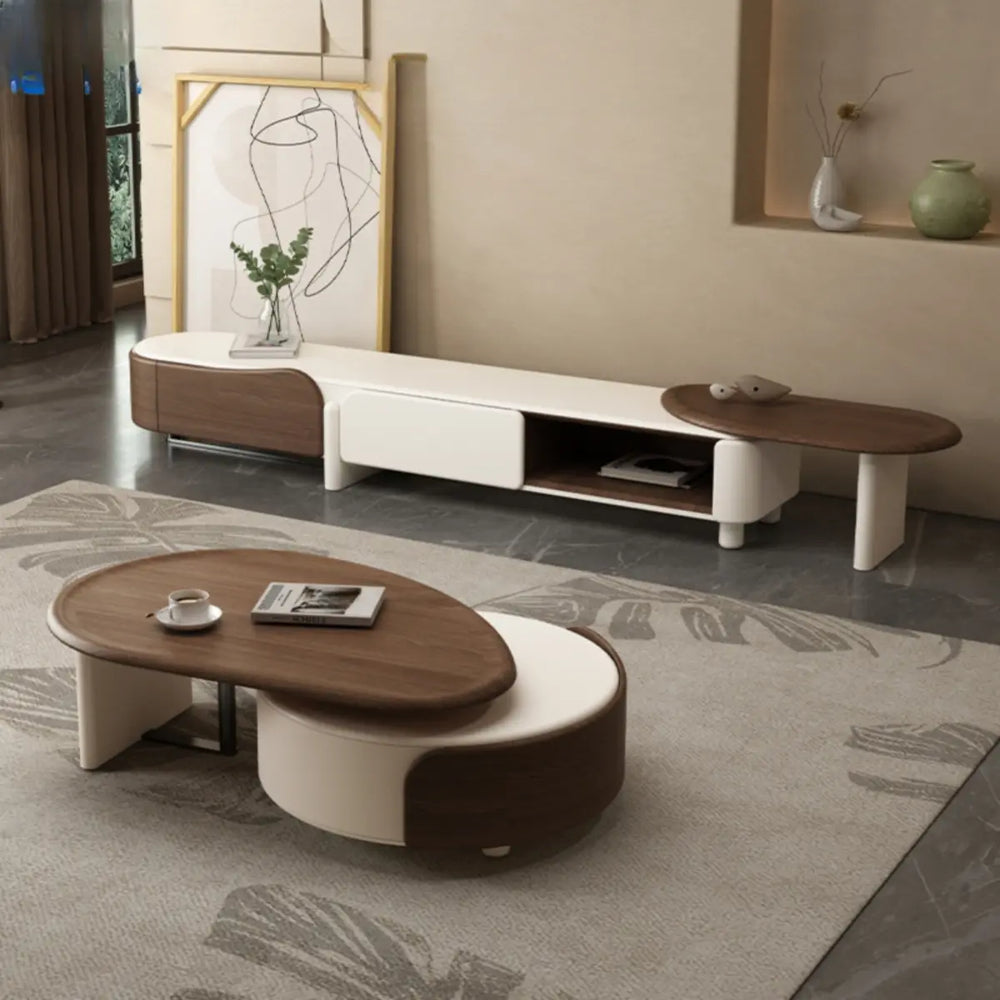 Brown Wood Free Form Tray Top Storage Coffee Table