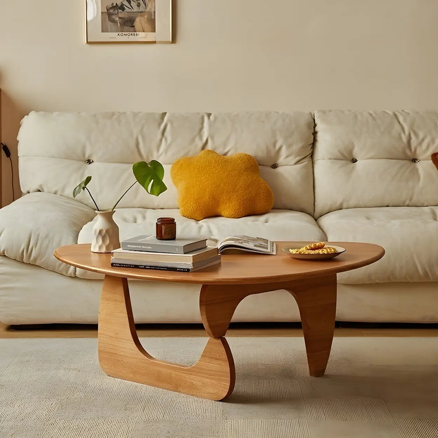 Wood Triangle Coffee Table with Abstract Base