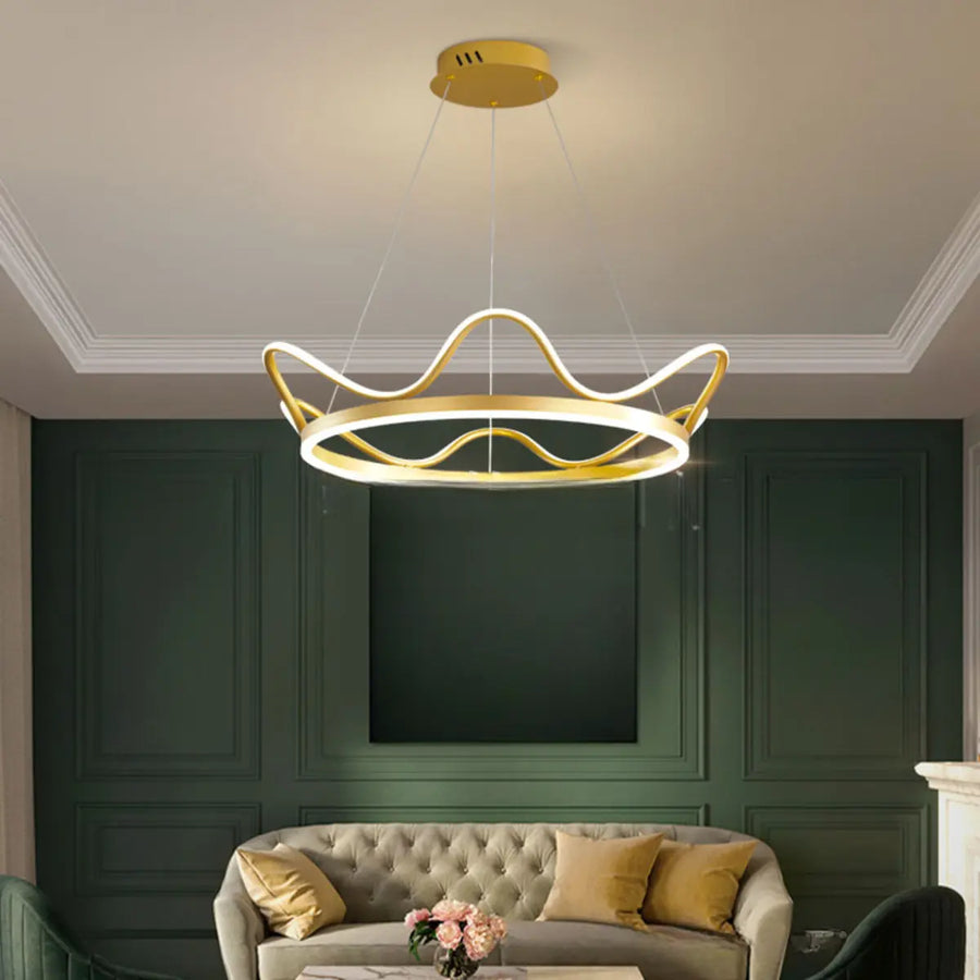 Circle Crown Metal Gold Acrylic LED Bedroom Chandelier