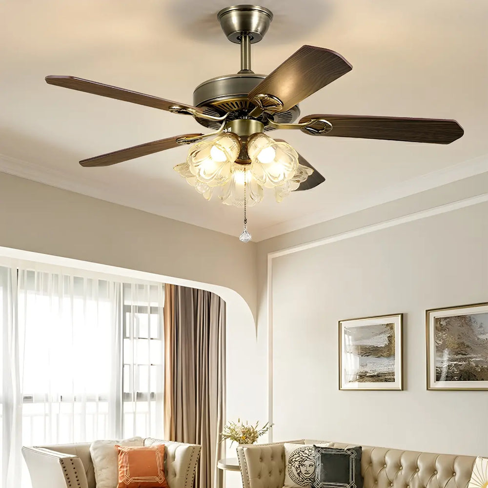 Classic 5 Blades Bronze Flower Ceiling Fan with Lights
