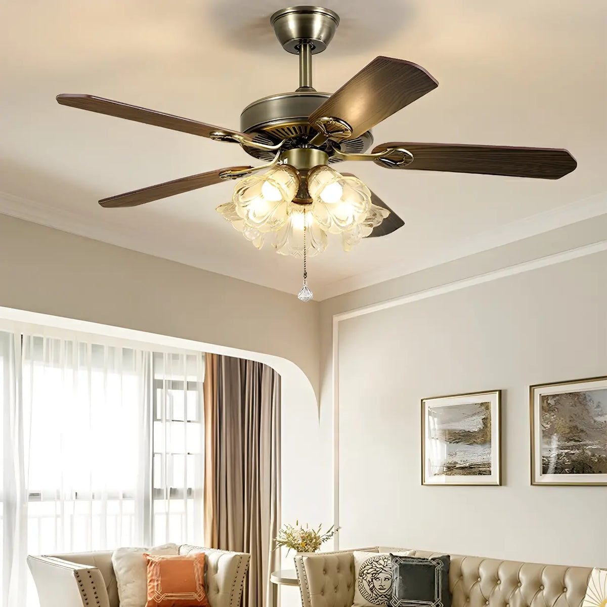 Classic 5 Blades Bronze Flower Ceiling Fan with Lights