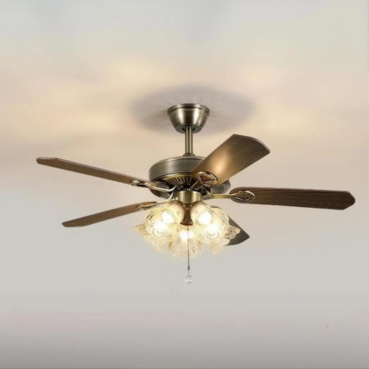 Classic 5 Blades Bronze Flower Ceiling Fan with Lights
