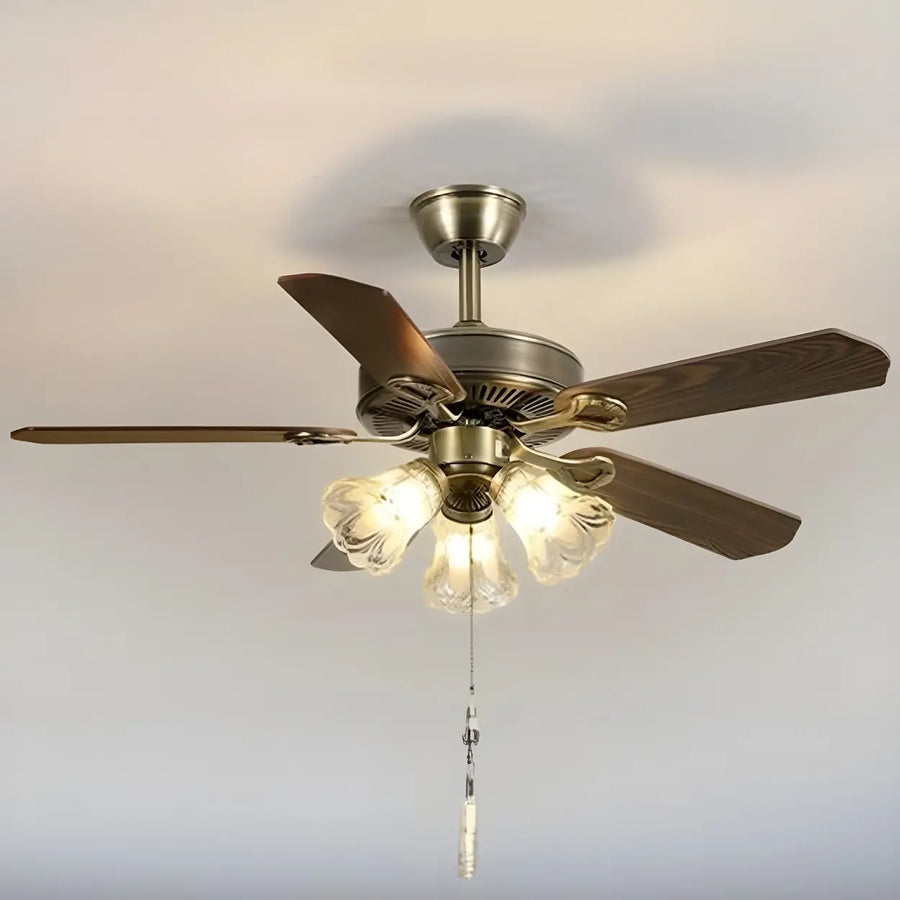 Classic 5 Blades Bronze Flower Ceiling Fan with Lights