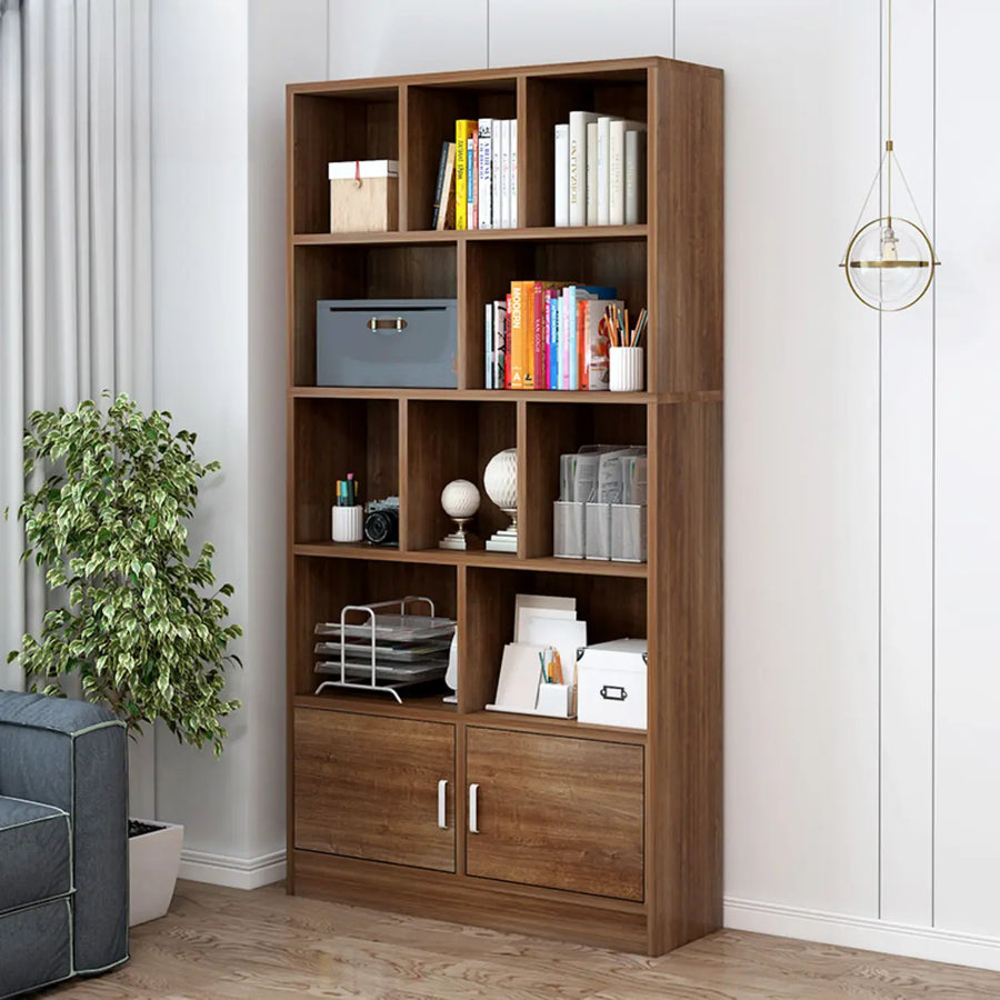 Classic 5-Shelf Oak Finish Wooden Tall Bookcase Brown