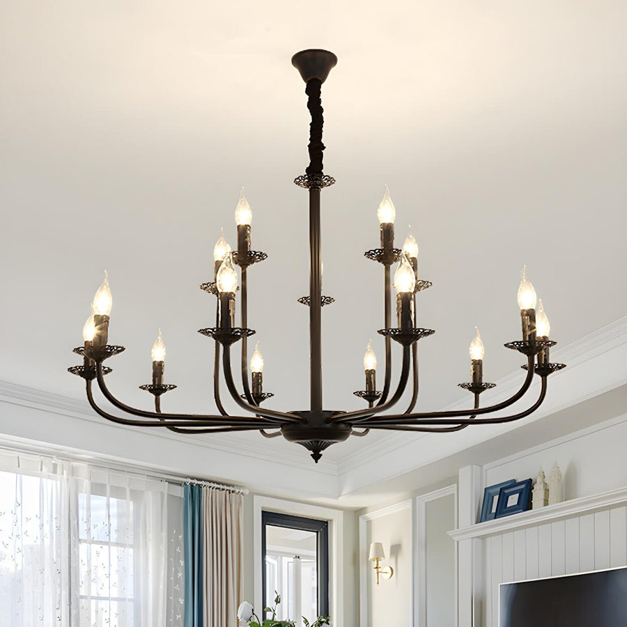Classic Black Iron Candle Living Room Pendant Chandelier