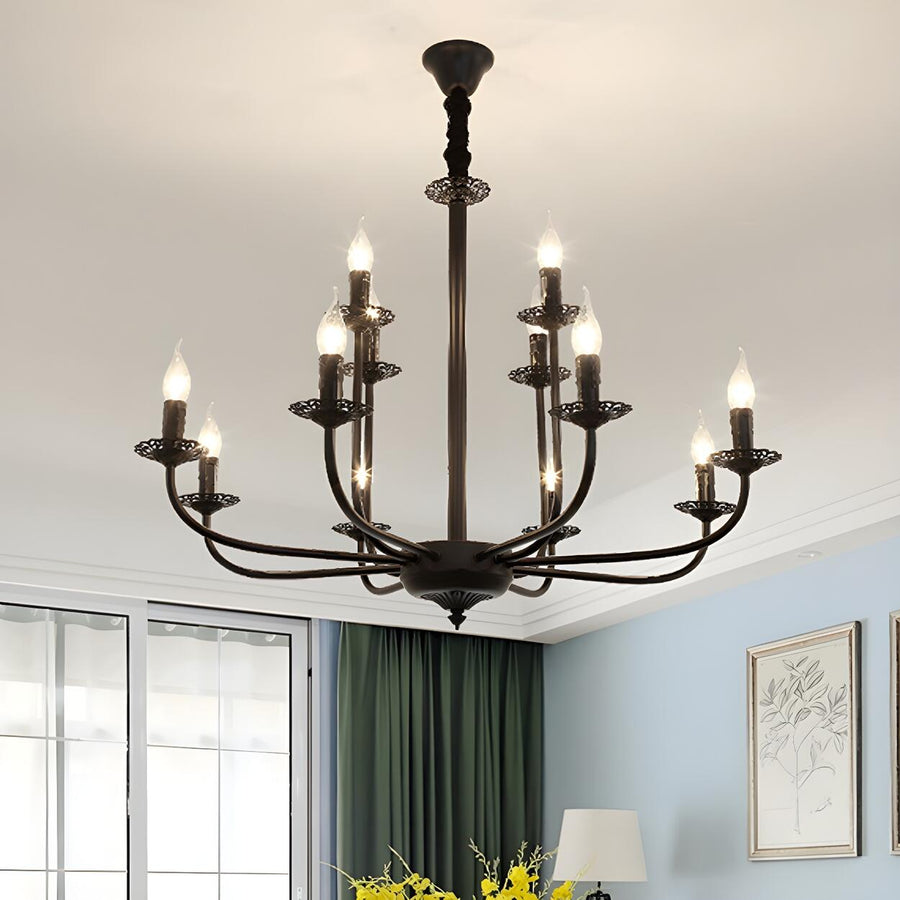 Classic Black Iron Candle Living Room Pendant Chandelier